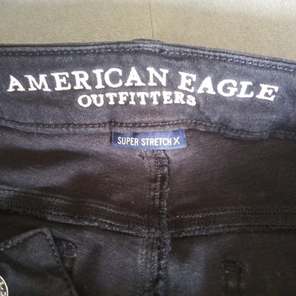 Black American Eagle Super Stretch X. Skinny Jeggings Size 4 Distressed - Picture 7 of 9